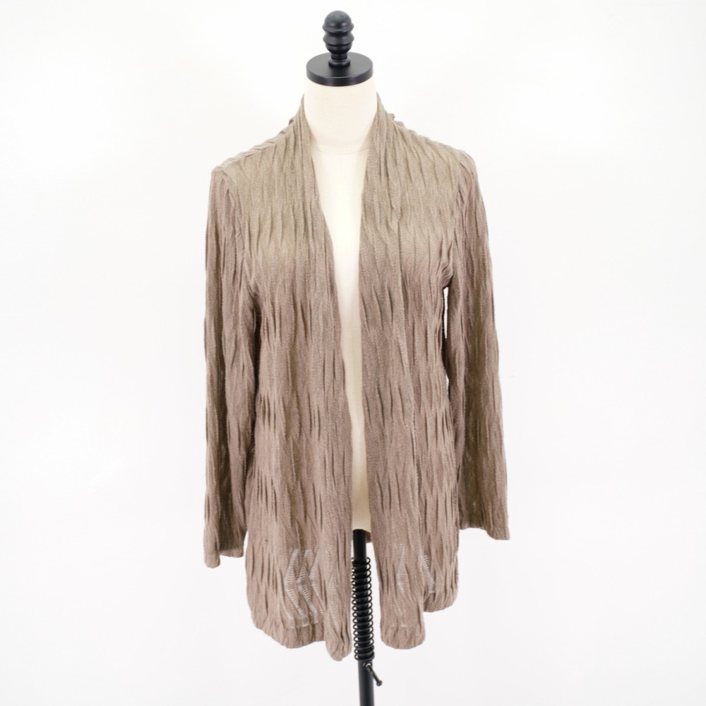 Jones New York Collection Sweater Textured Open Front Cardigan Beige Large‎